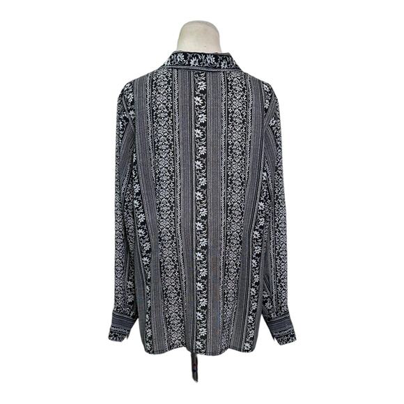 LANE BRYANT Black Printed Stripes Sheer Buttoned Shirt size 14/16 - Picture 2 of 10